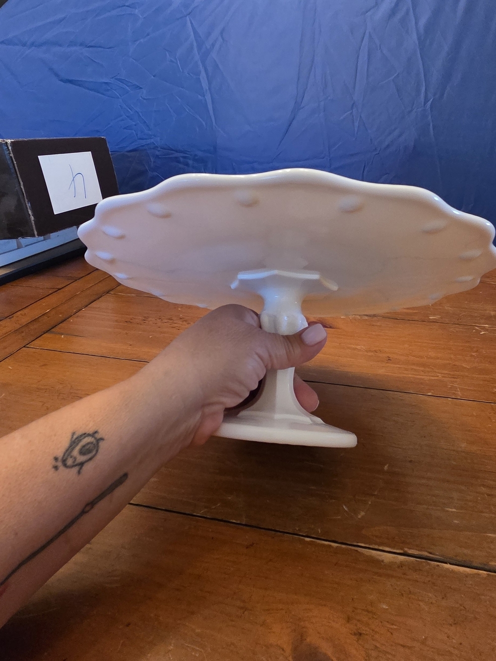 Vintage Opaque White Milk Glass Cake Plate With Scalloped Edges